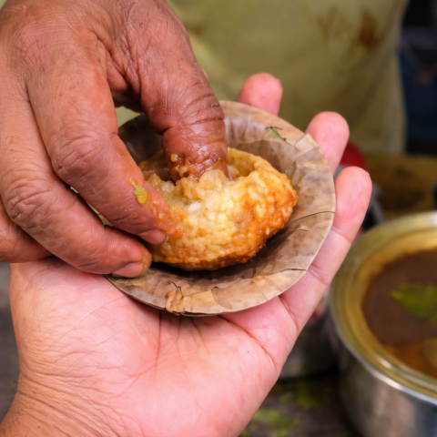 close up of Kolkata fuchka street food